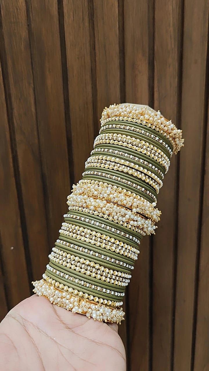 Luxury Sage Green Heavy Bangle Set