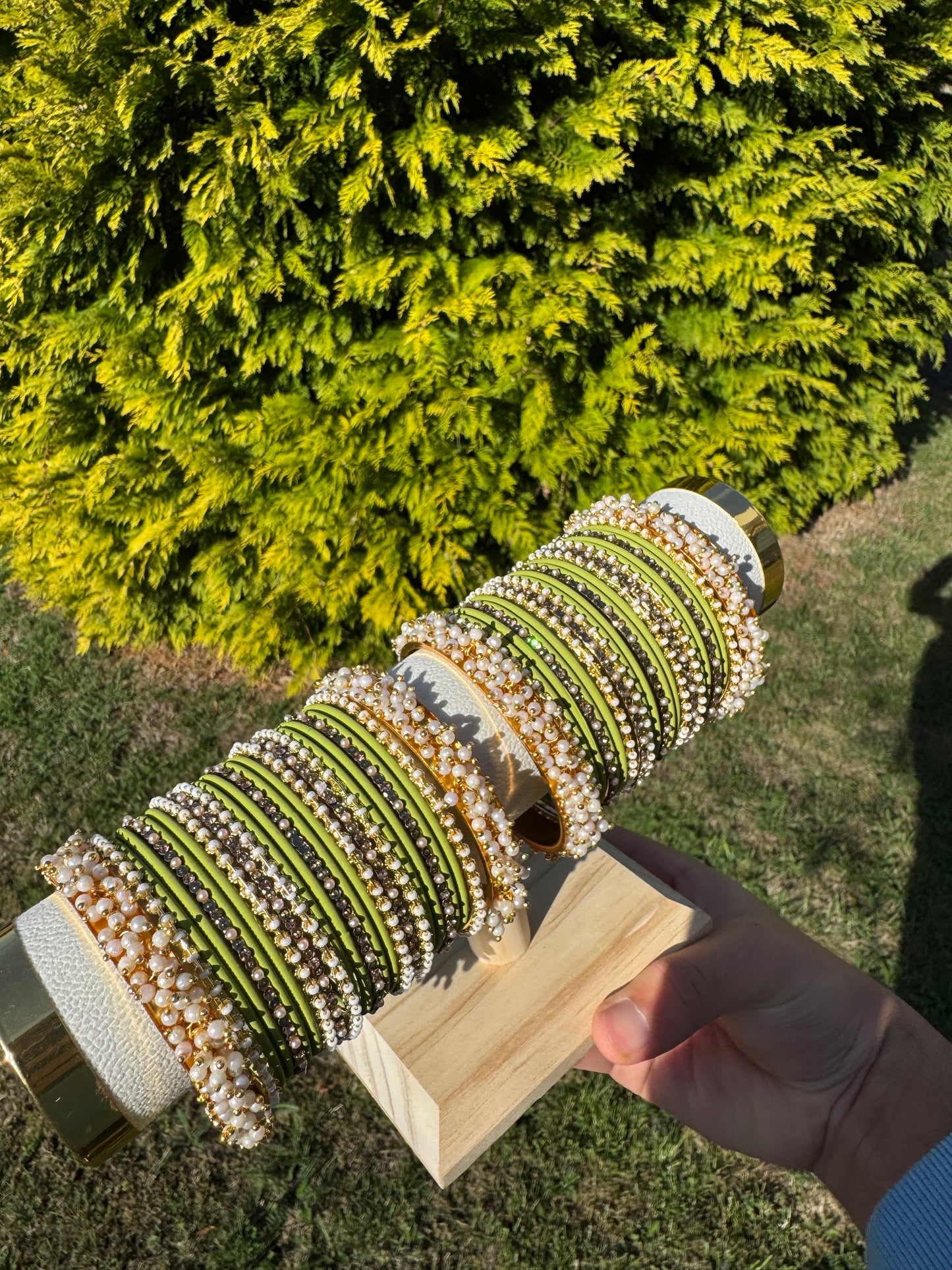 Luxury Sage Light Green Heavy Bangle Set