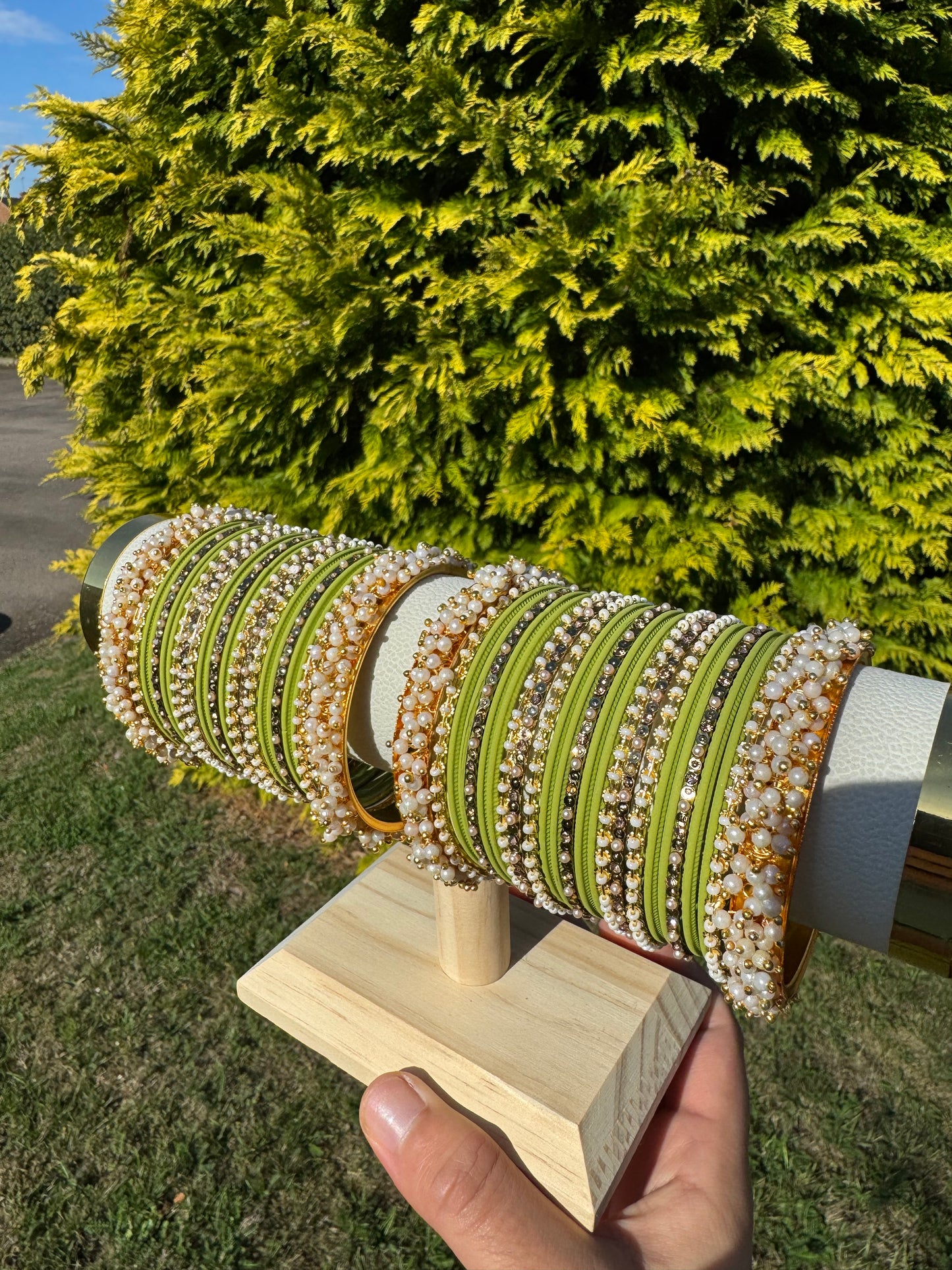 Luxury Sage Light Green Heavy Bangle Set