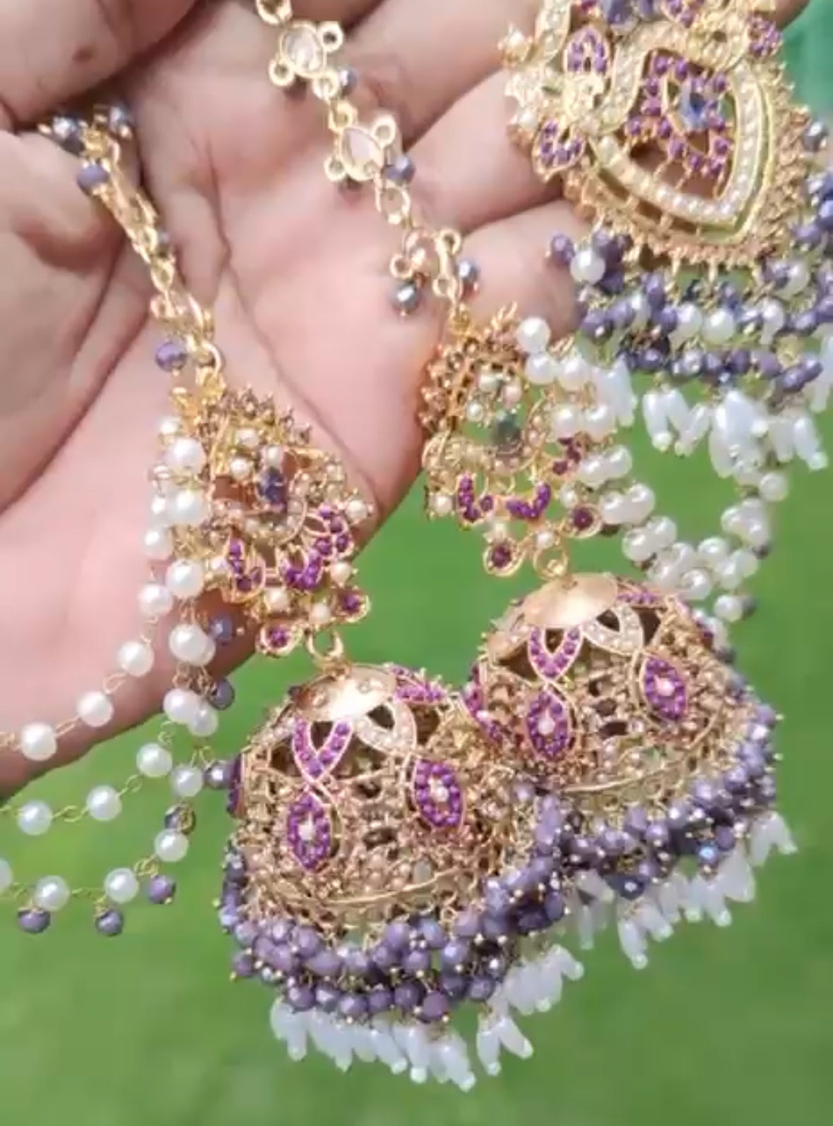 Jhumki Tikka Set (Lavender Purple)