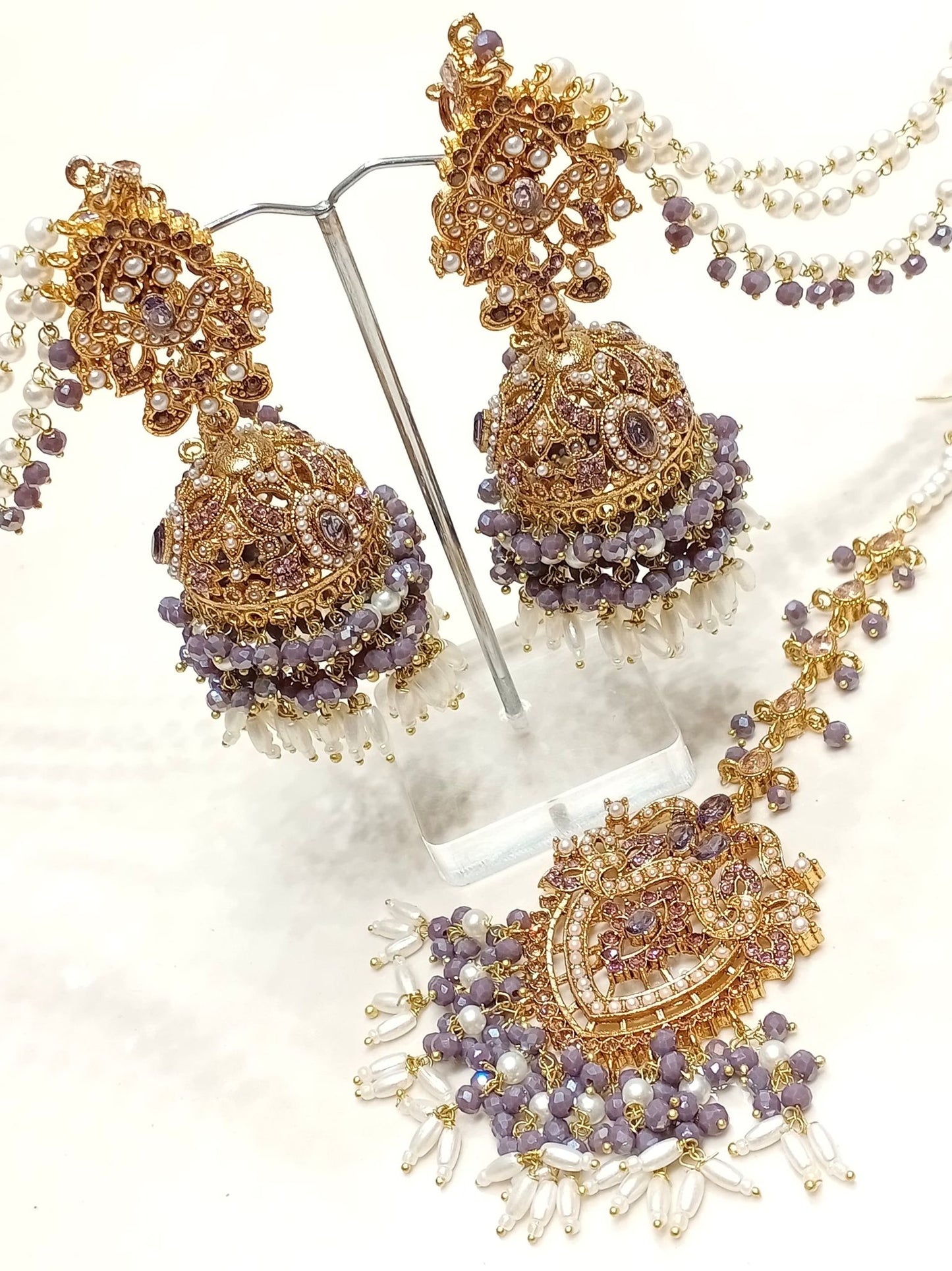 Jhumki Tikka Set (Lavender Purple)