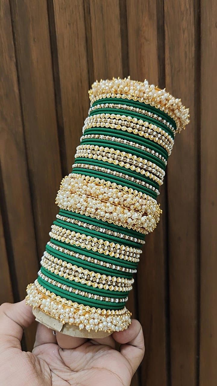 Luxury Dark Emerald Green Heavy Bangle Set