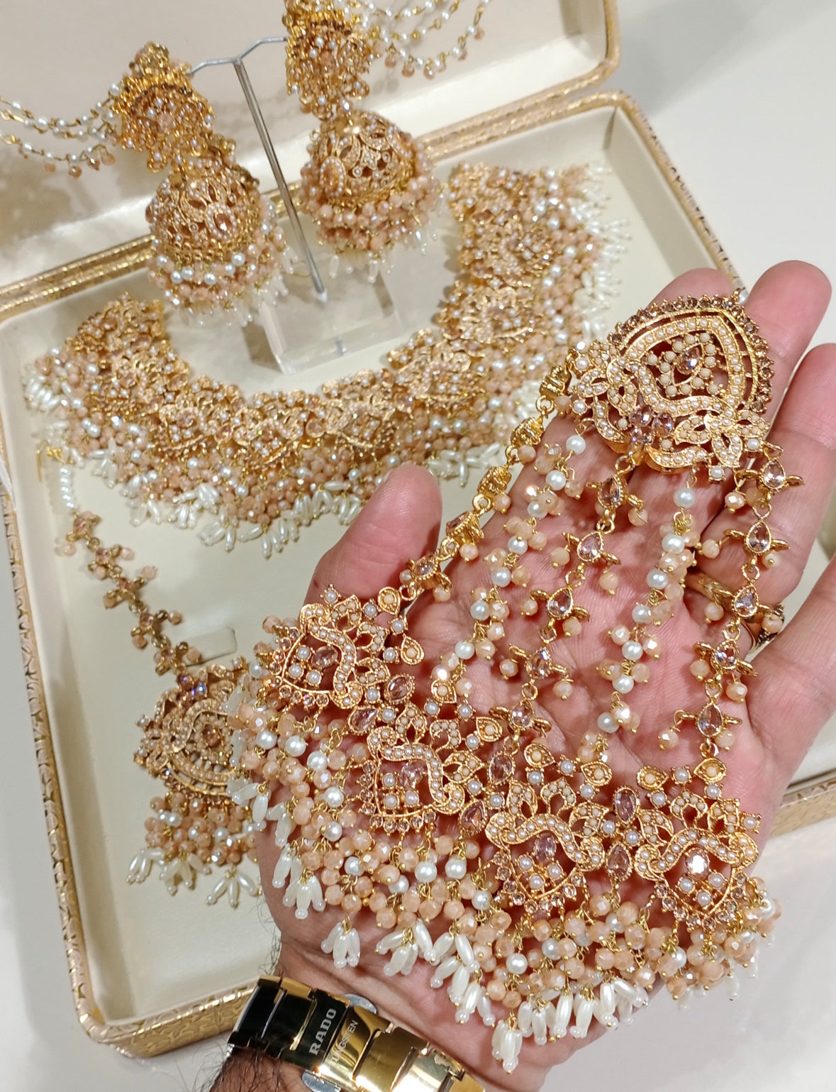Full Bridal Jewellery Set (Gold Apricot White)