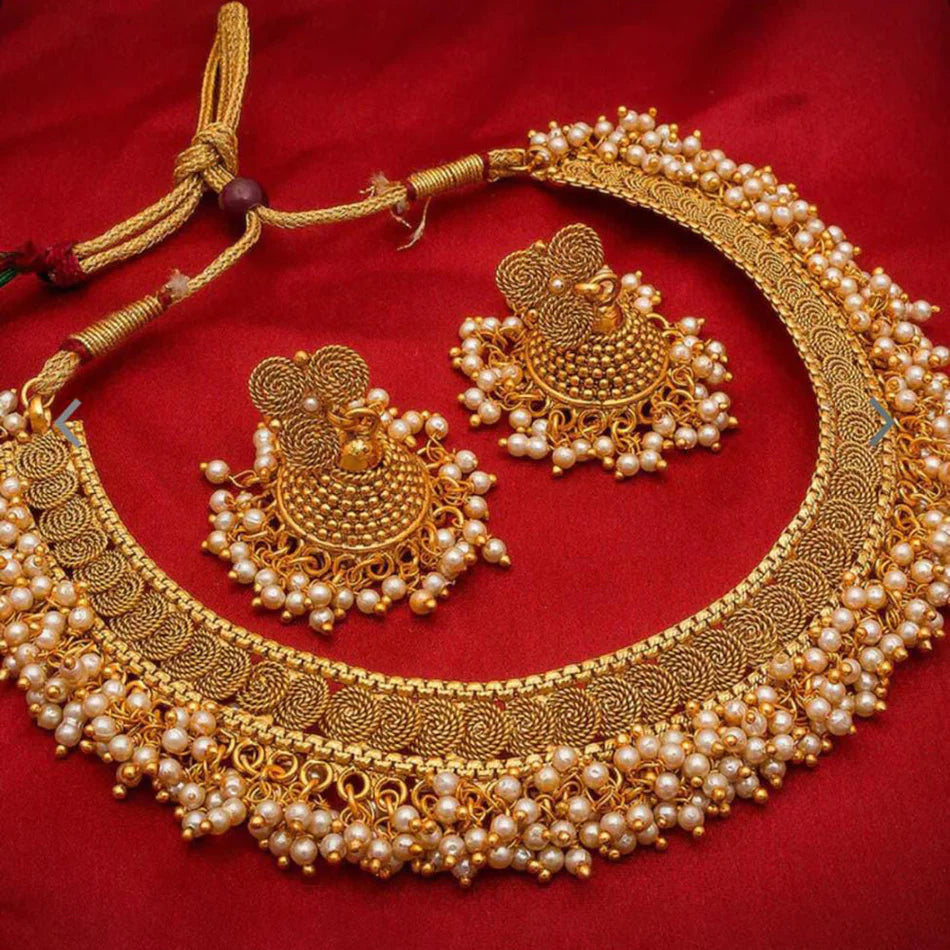 Gold Plated Pearls Necklace Set
