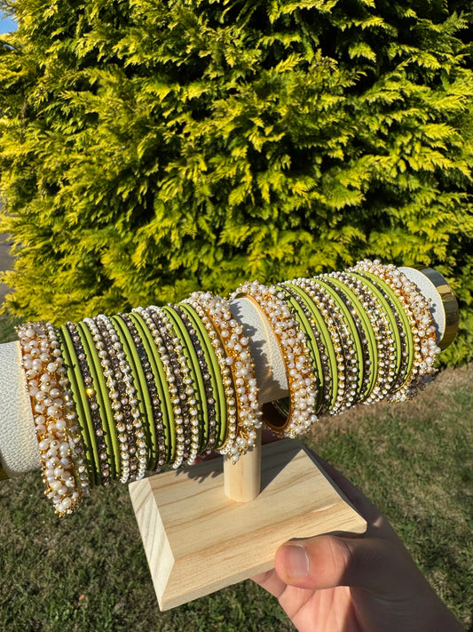 Luxury Sage Light Green Heavy Bangle Set