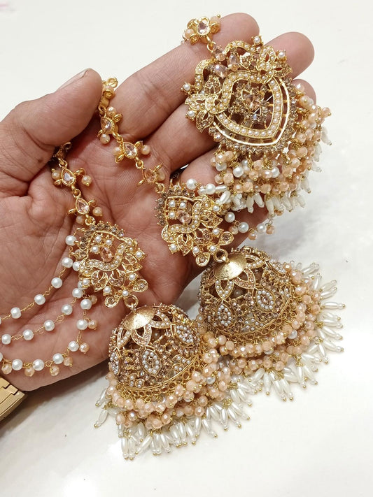 Jhumkis + Tikka ( Gold Apricot )