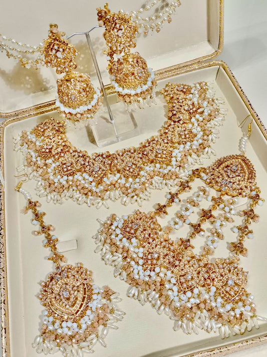 Full Bridal Jewellery Set (Gold Apricot White)
