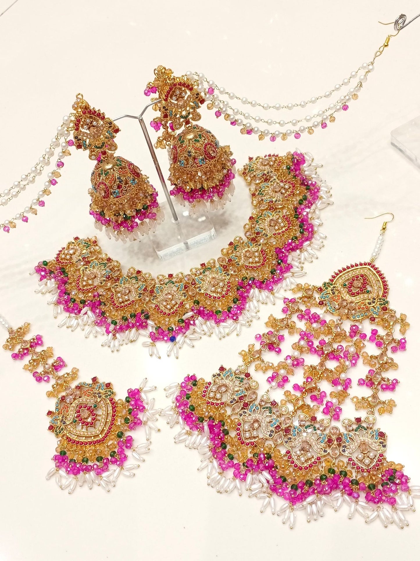 Full Bridal Jewellery Set (Multi Orange Pink)