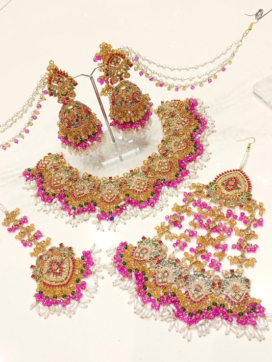 Full Bridal Jewellery Set (Multi Orange Pink)