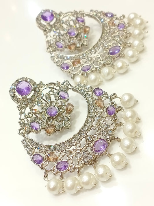 Silver Crystal Earrings - Purple