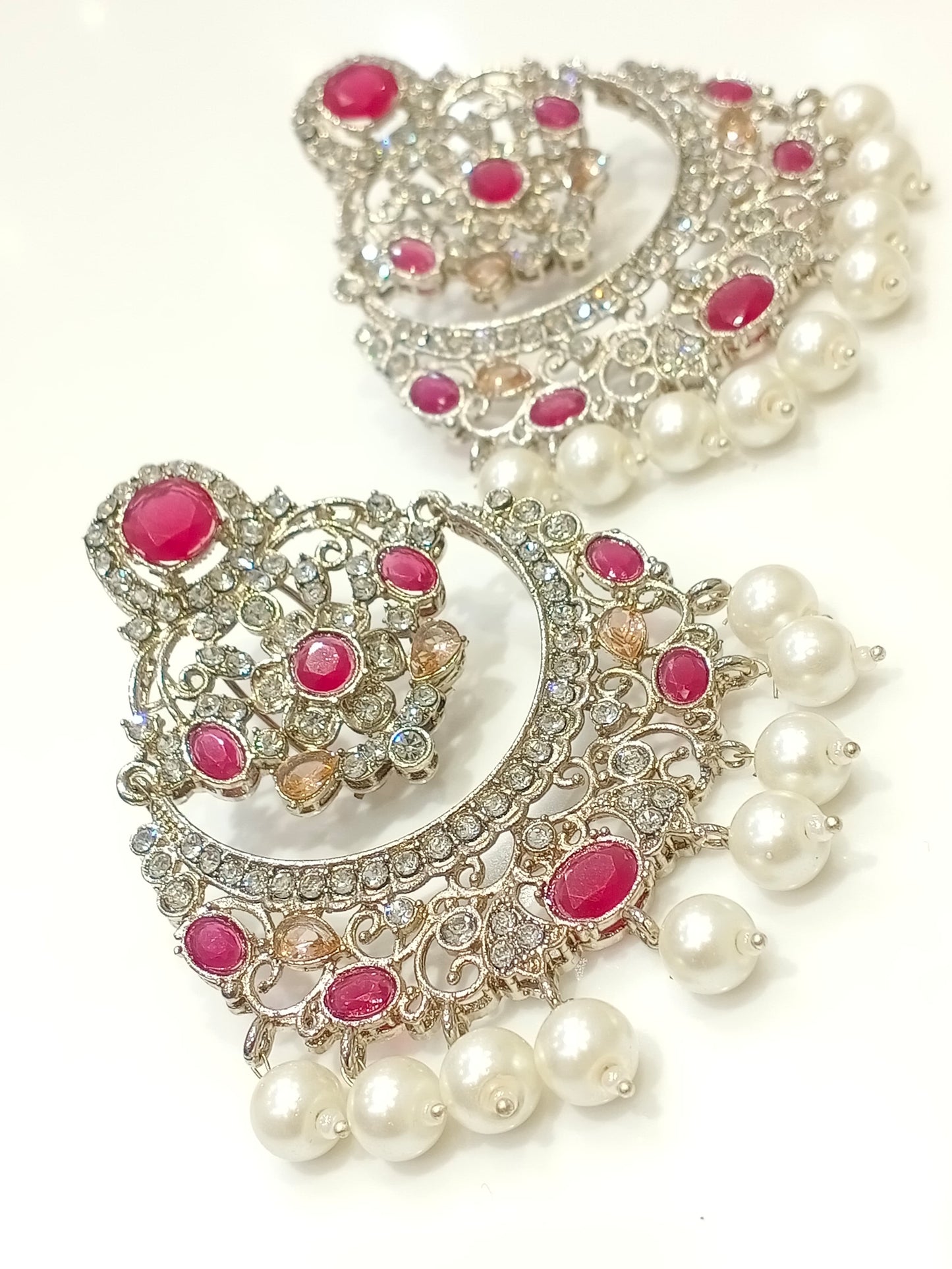 Silver Crystal Earrings - Red