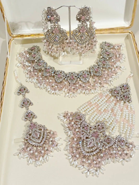 Full Bridal Jewellery Set (Silver Pink)